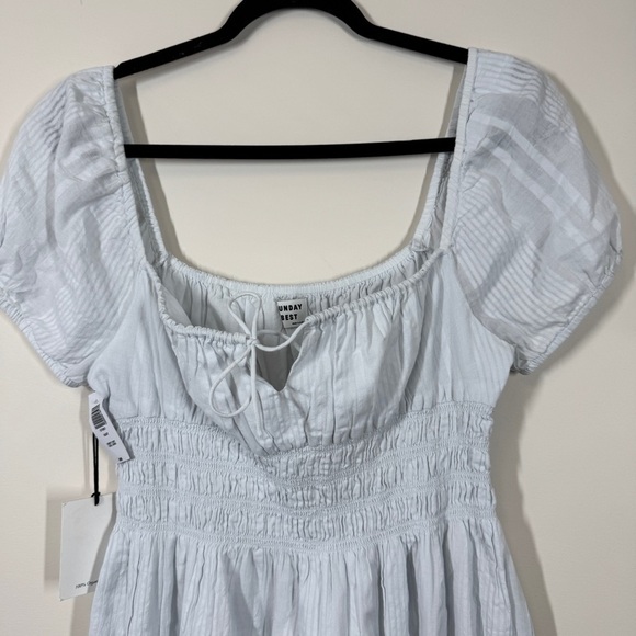 Aritzia Sunday Best Organic Cotton Puff Sleeve Babydoll Mini Dress Size Large - Picture 5 of 13